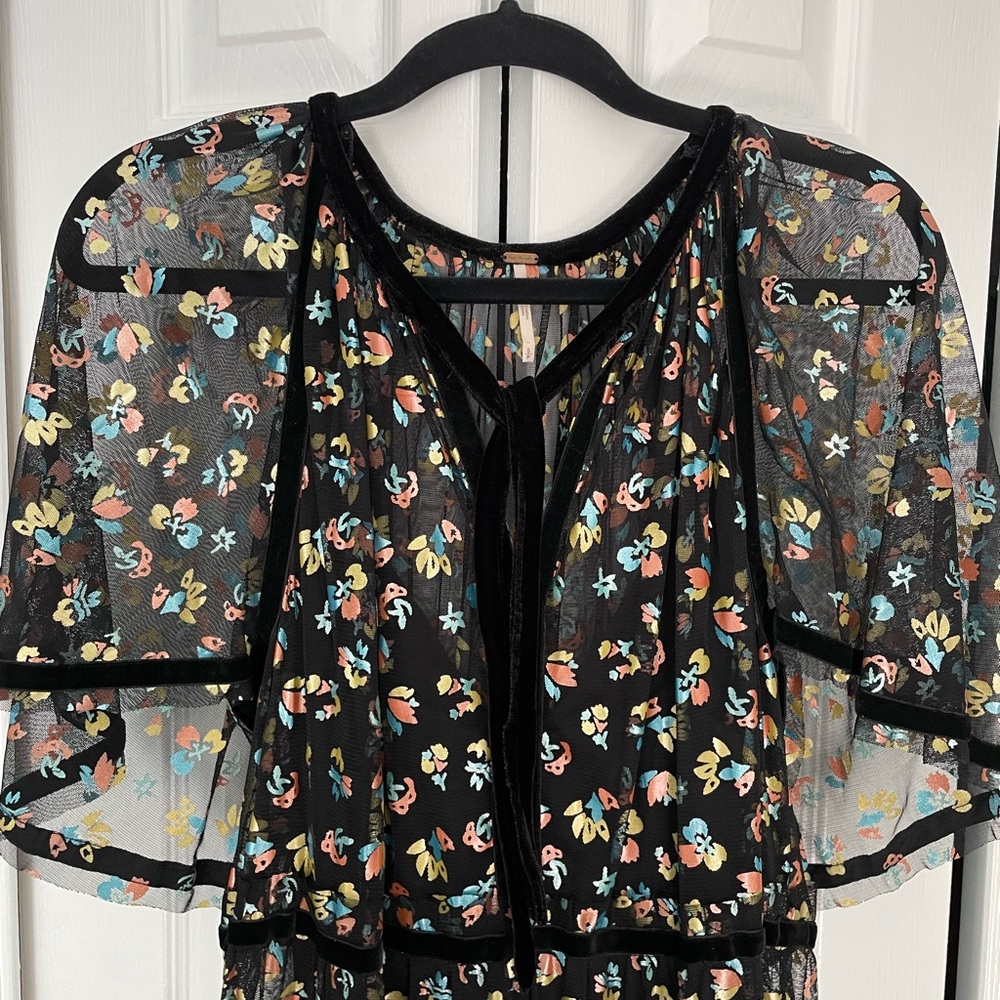 Free People Floral Sheer Black Maxi Dress Size Small